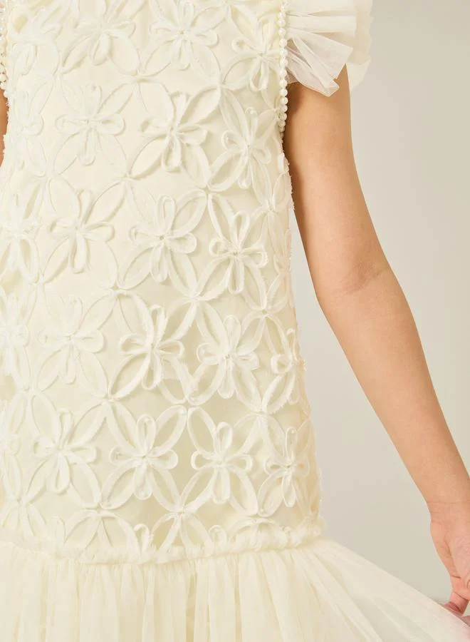 Styli Girls Off-White Mesh Textured Dress